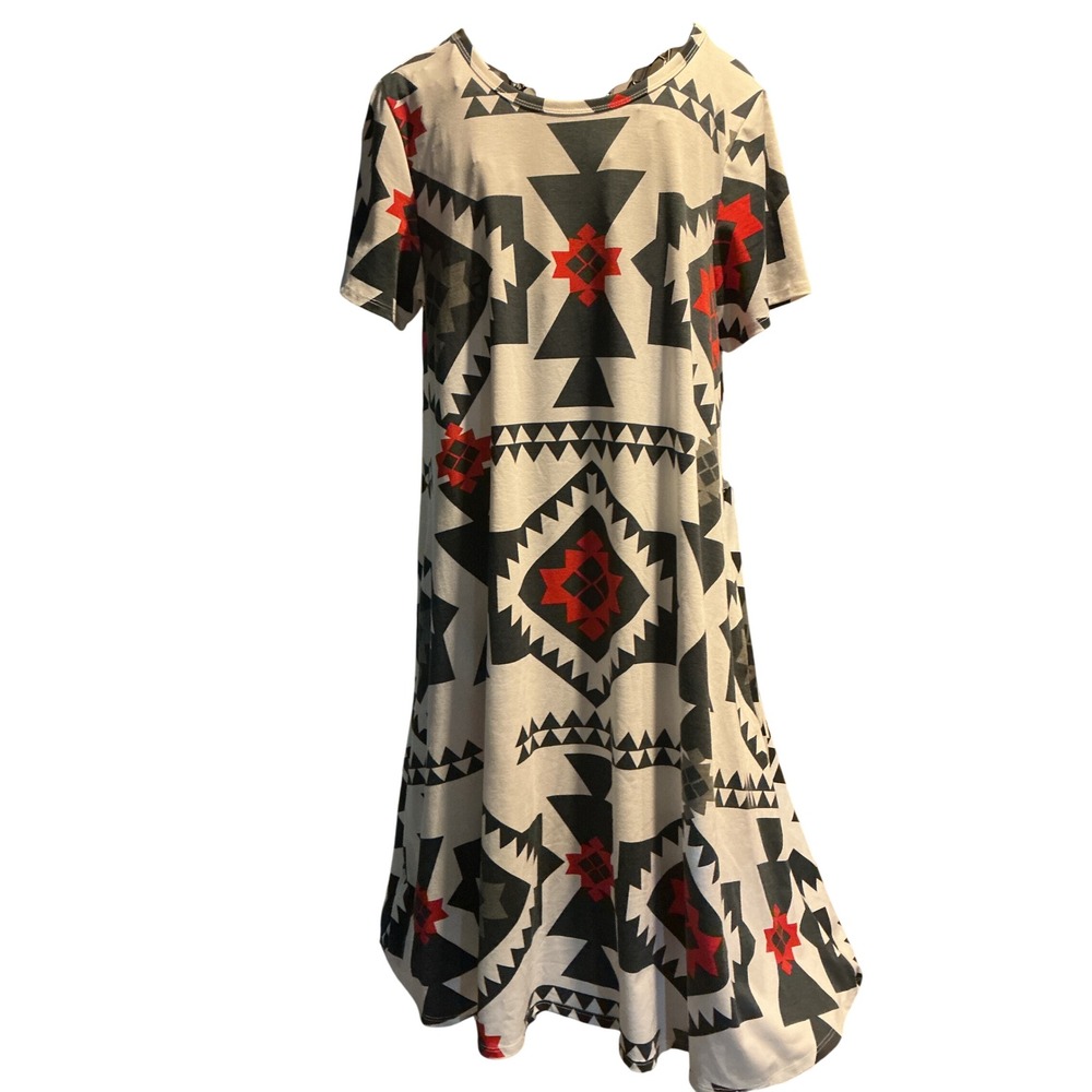LuLaRoe Jessie Dress Medium NWT Geometric Tribal Print Short Sleeve Swing Pocket